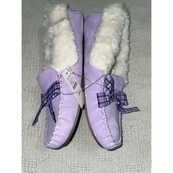 Talbots Women’s Fleece Lined Slippers Sz 9 M Purple Leather Comfort Relaxed NWOB - Picture 5 of 12